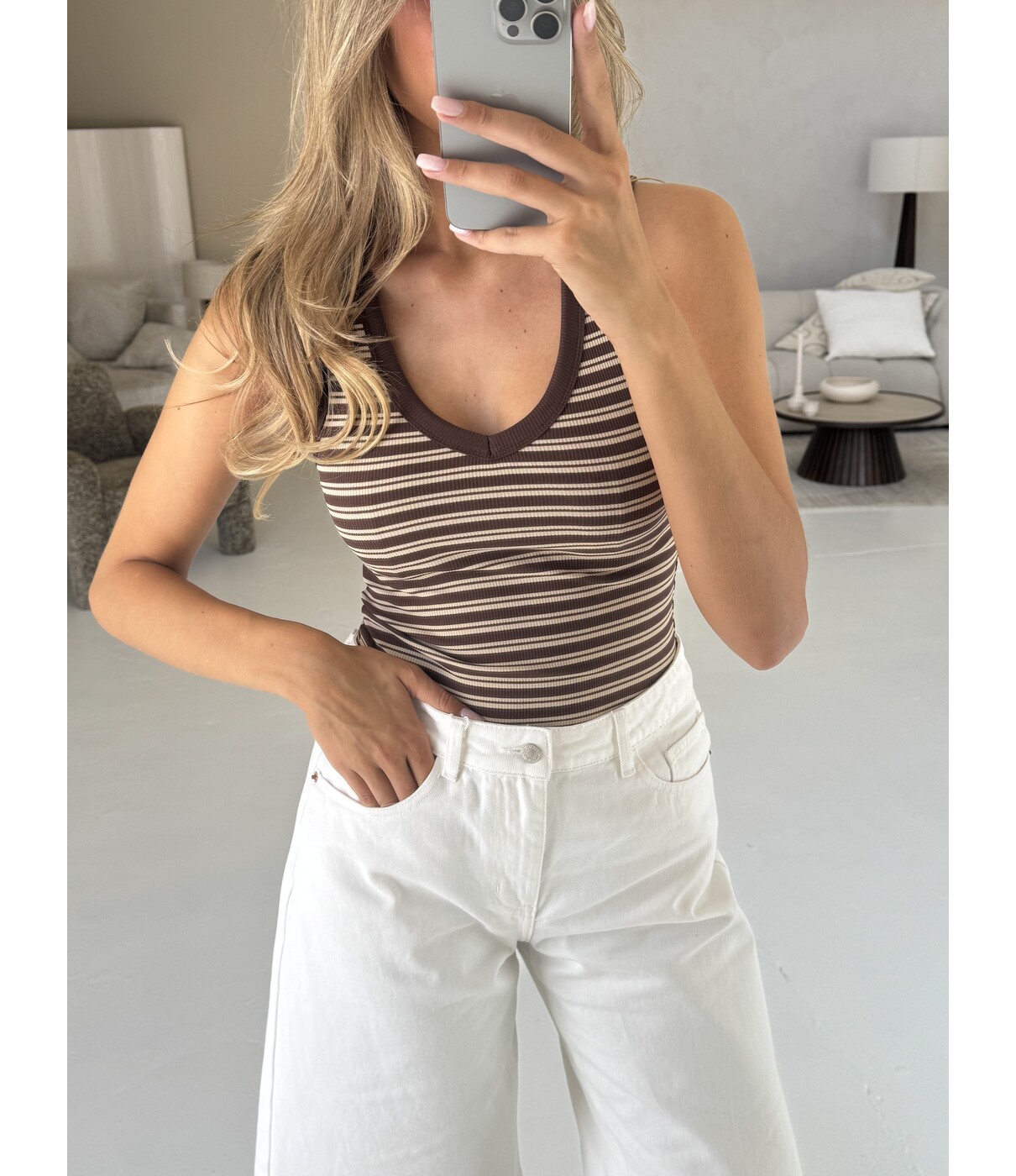 Tanktop gestreept bruin | Lian