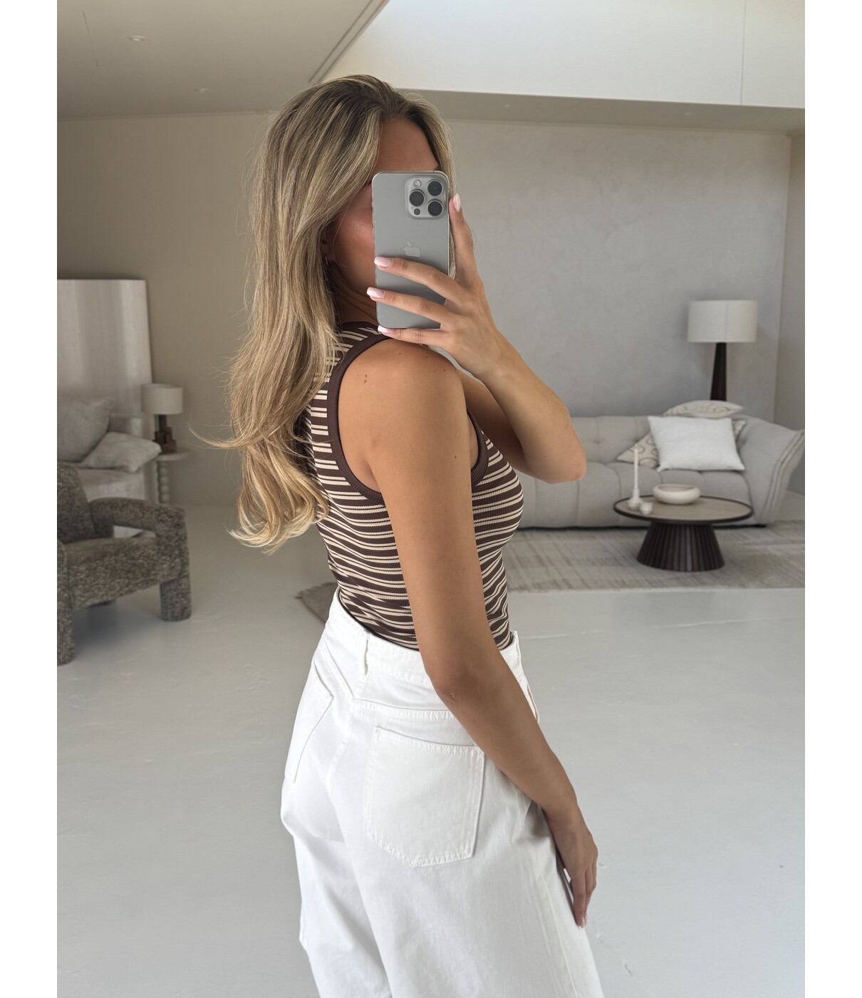 Tanktop gestreept bruin | Lian