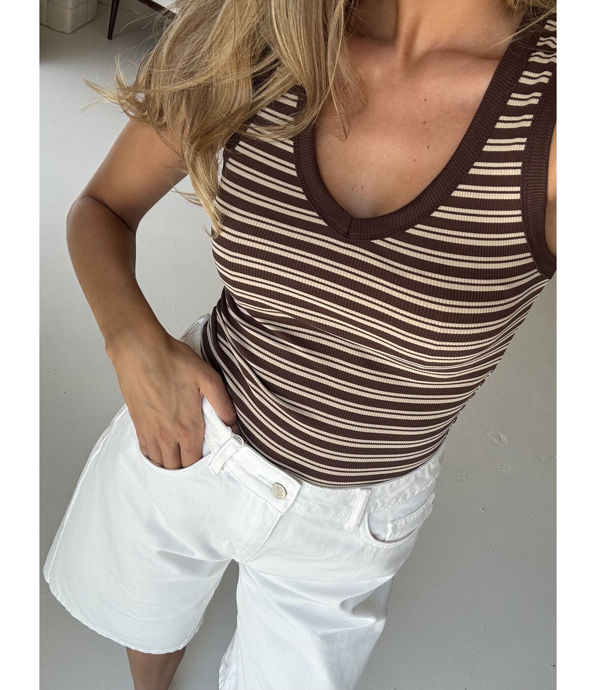 Tanktop gestreept bruin | Lian