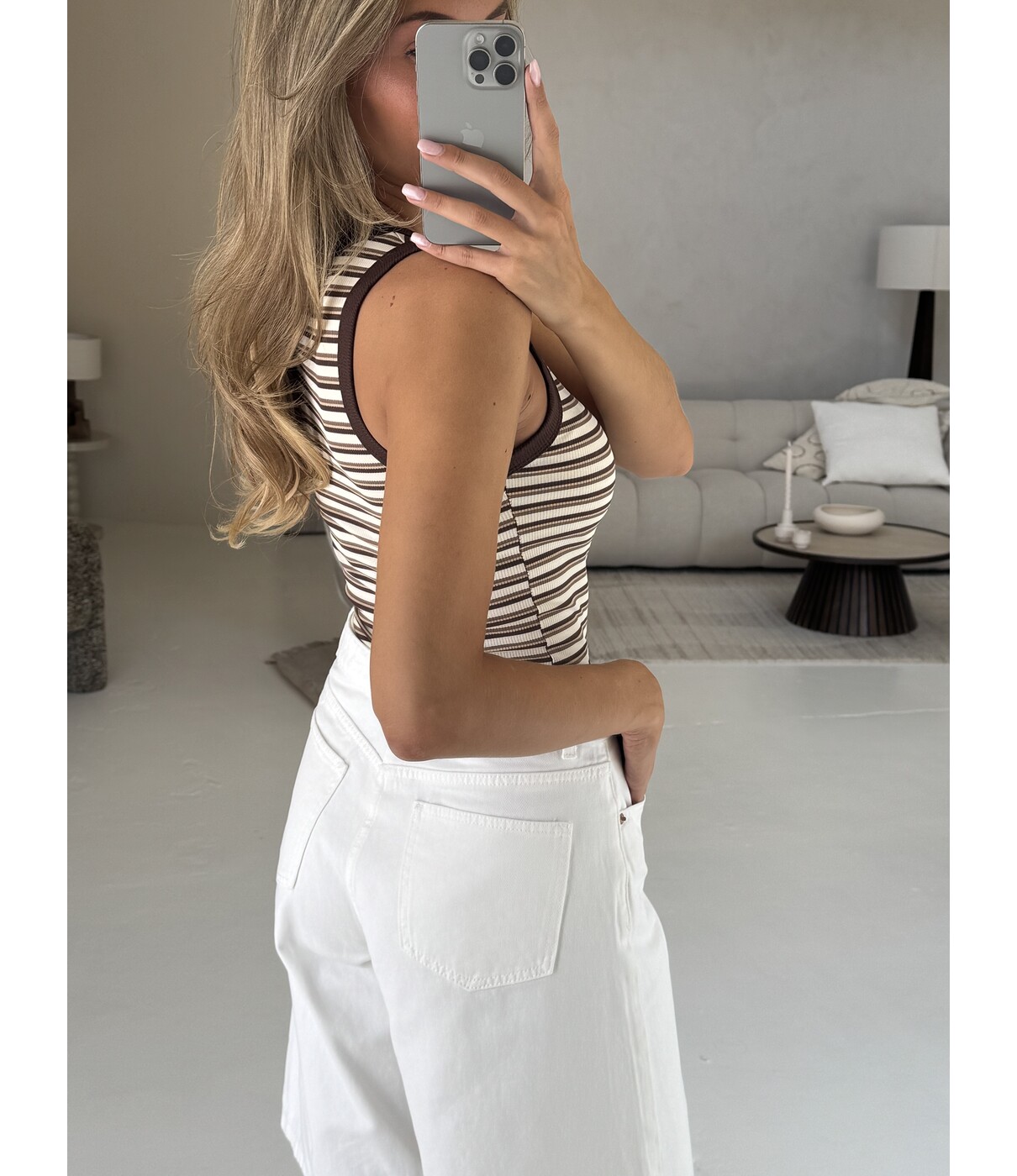 Tanktop gestreept beige | Lian