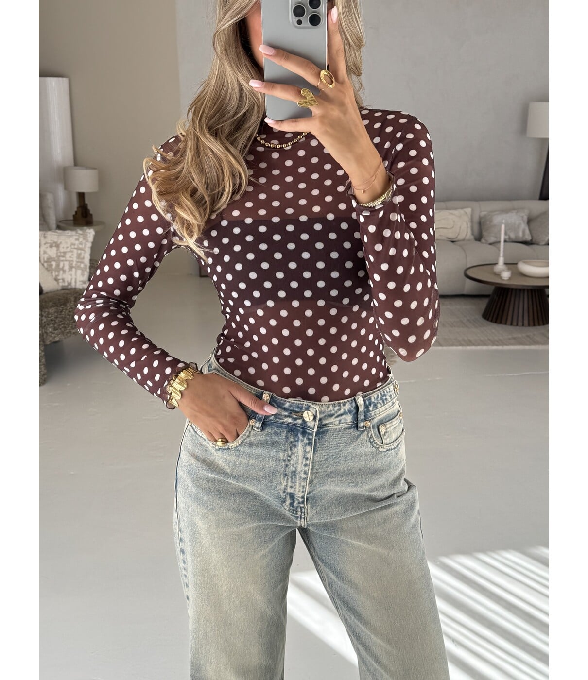 Top mesh polkadot bruin | Semmy
