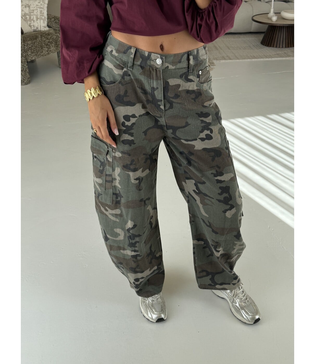 Jeans balloon camo groen | Athena