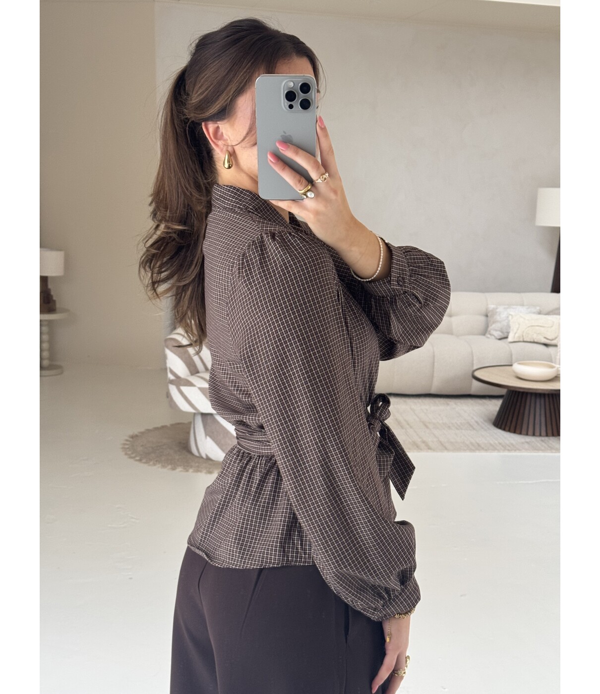 Blouse geruit bruin | Suze
