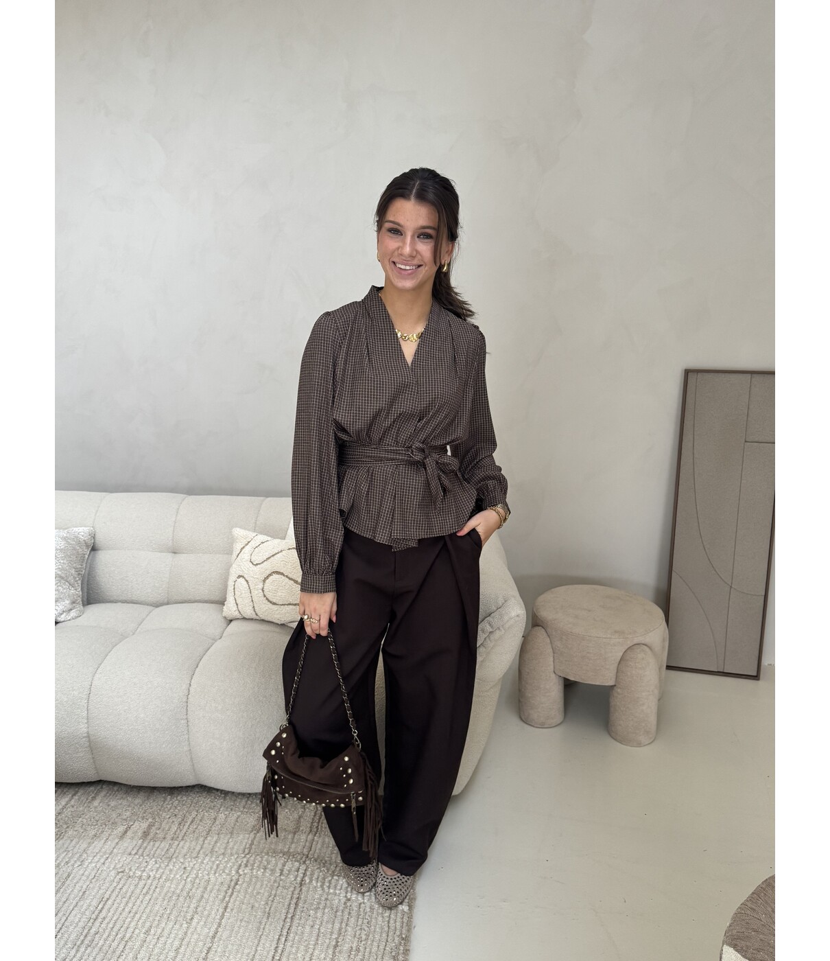 Blouse geruit bruin | Suze