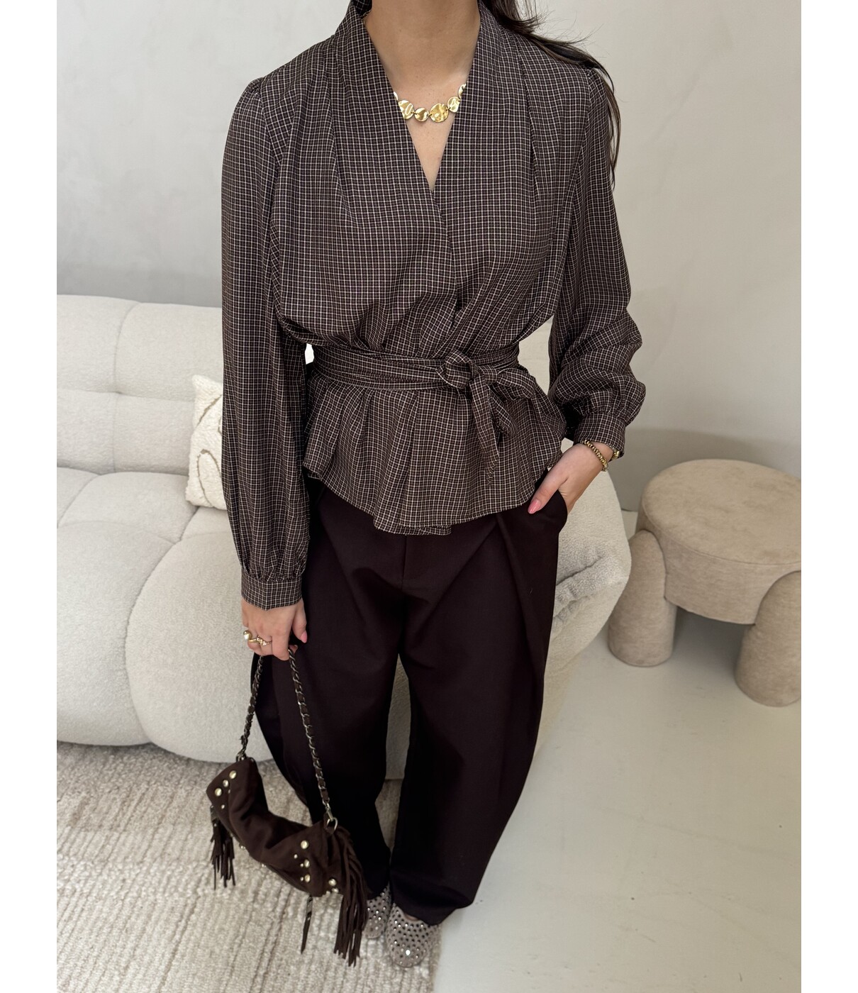 Blouse geruit bruin | Suze