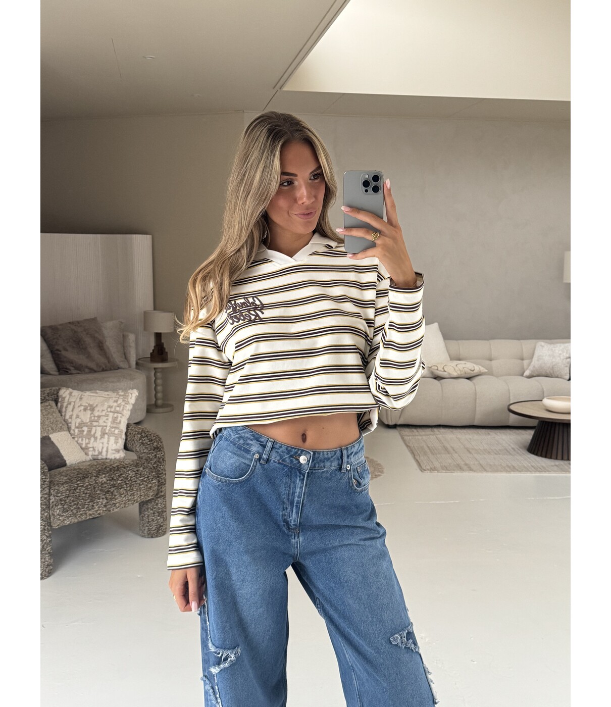 Colourful Rebel Colourful Rebel Sport collar striped sweat | off white