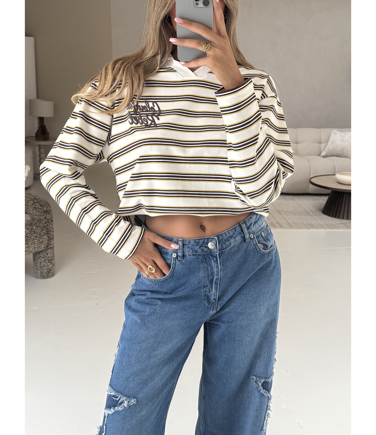 Colourful Rebel Colourful Rebel Sport collar striped sweat | off white