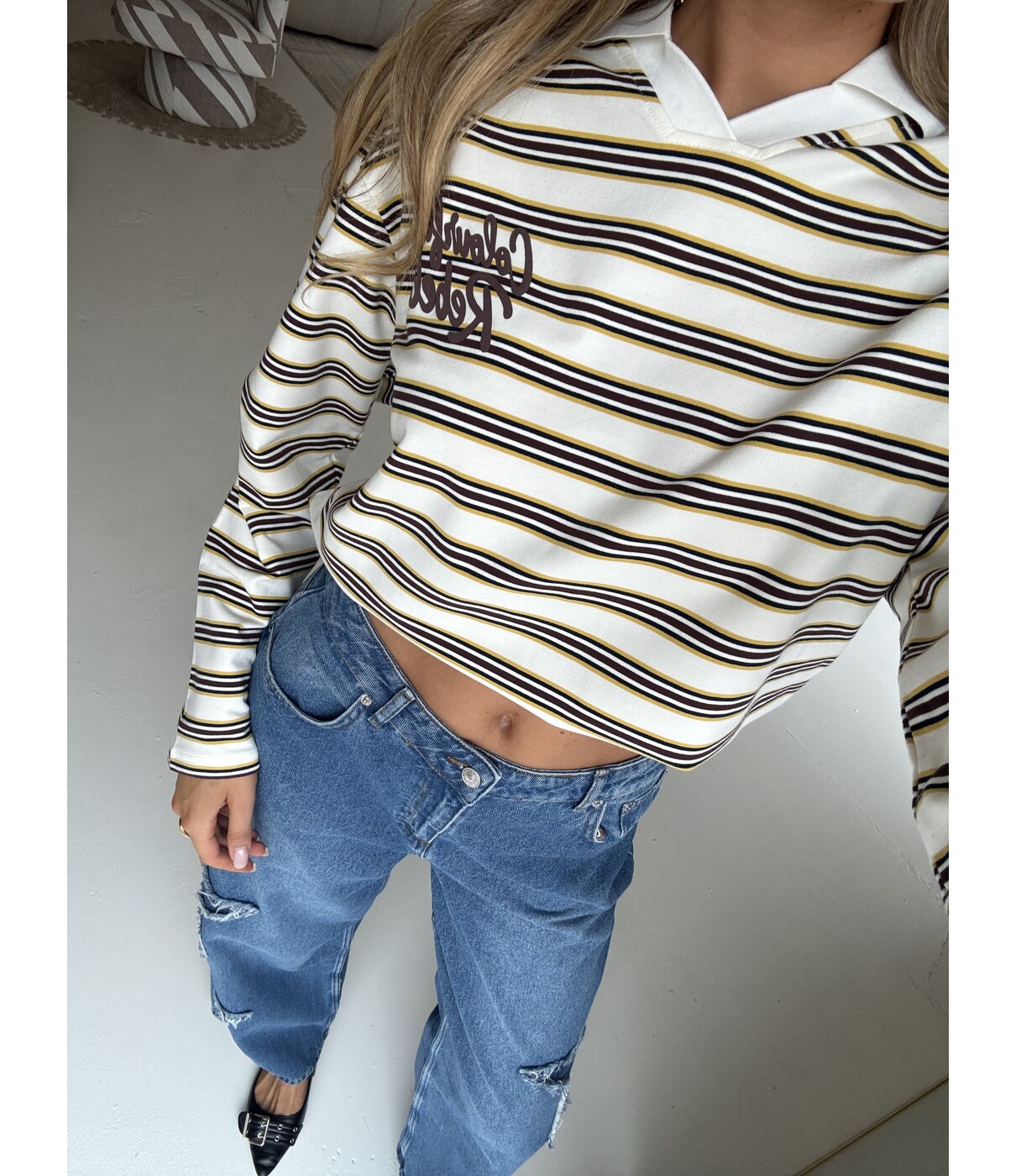 Colourful Rebel Colourful Rebel Sport collar striped sweat | off white