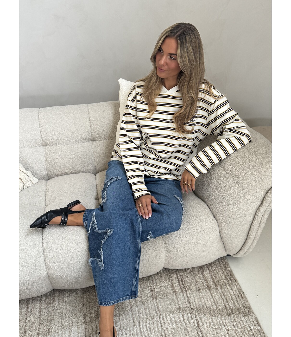 Colourful Rebel Colourful Rebel Sport collar striped sweat | off white