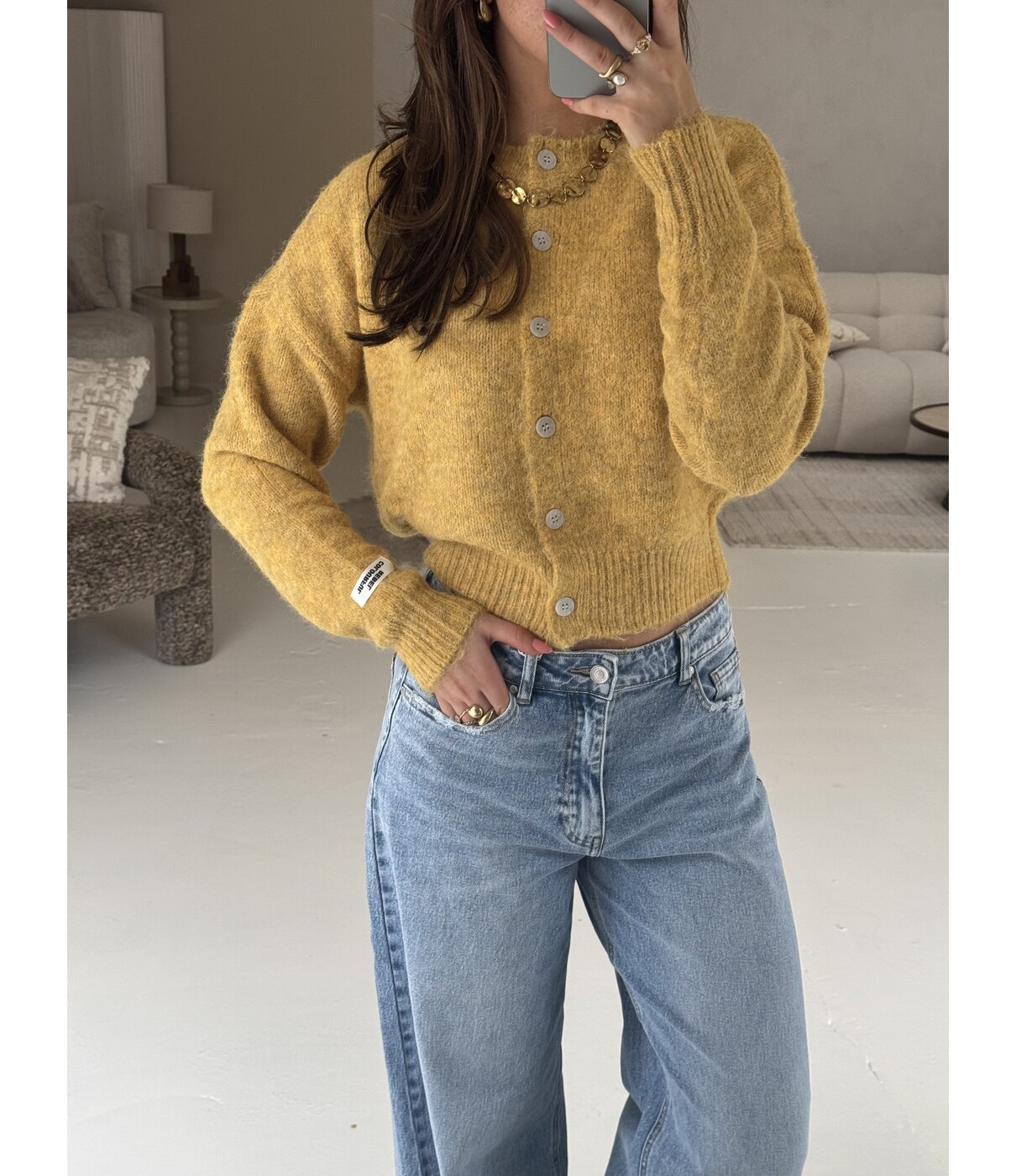 Colourful Rebel Colourful Rebel Yara knitted cardigan | geel