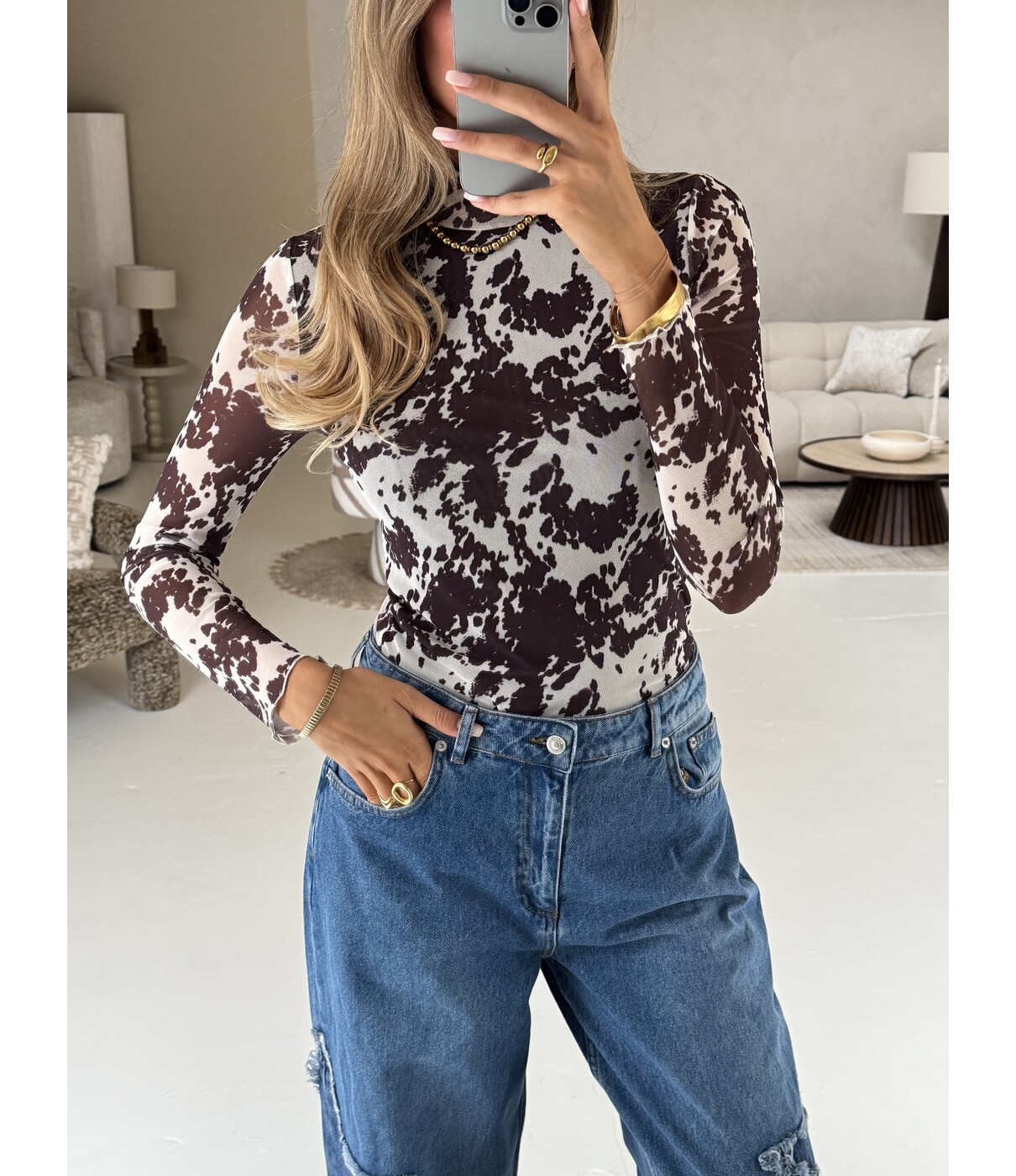 Colourful Rebel Colourful Rebel Neyo cow mesh turtleneck top | bruin