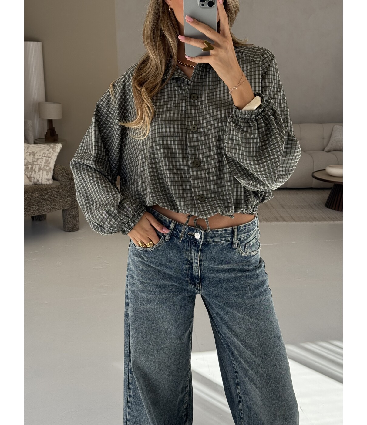 Blouse geruit groen | Zoey