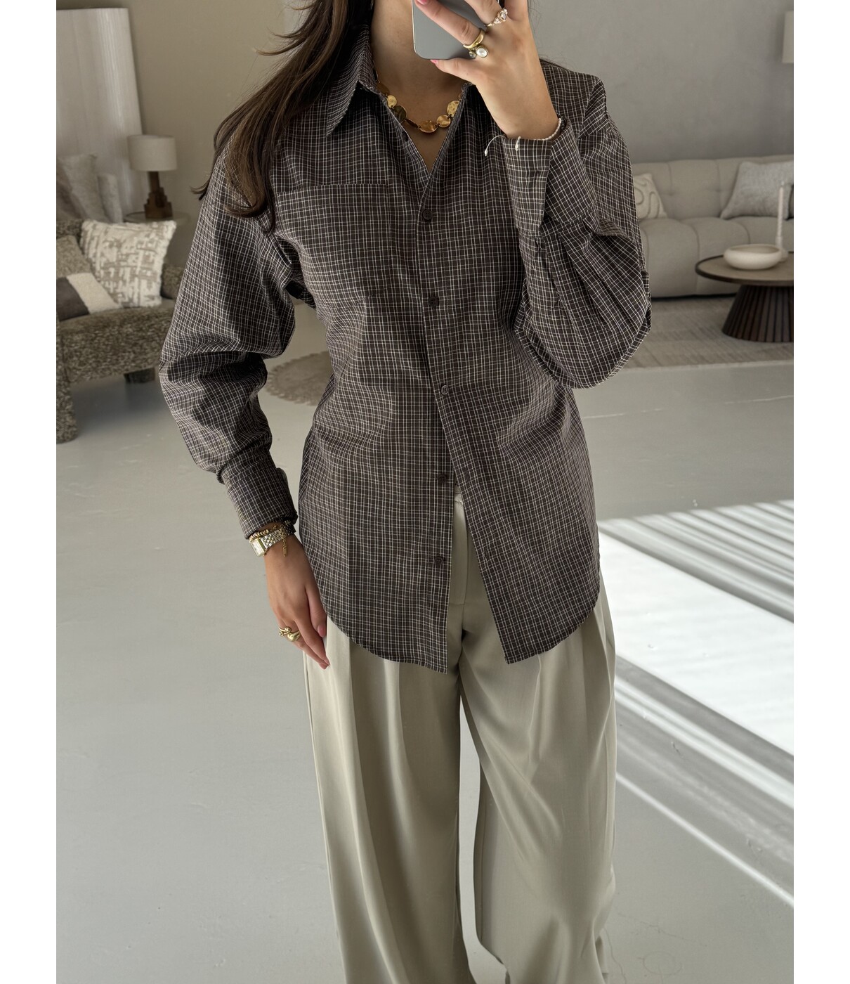 Blouse geruit bruin | Carlie