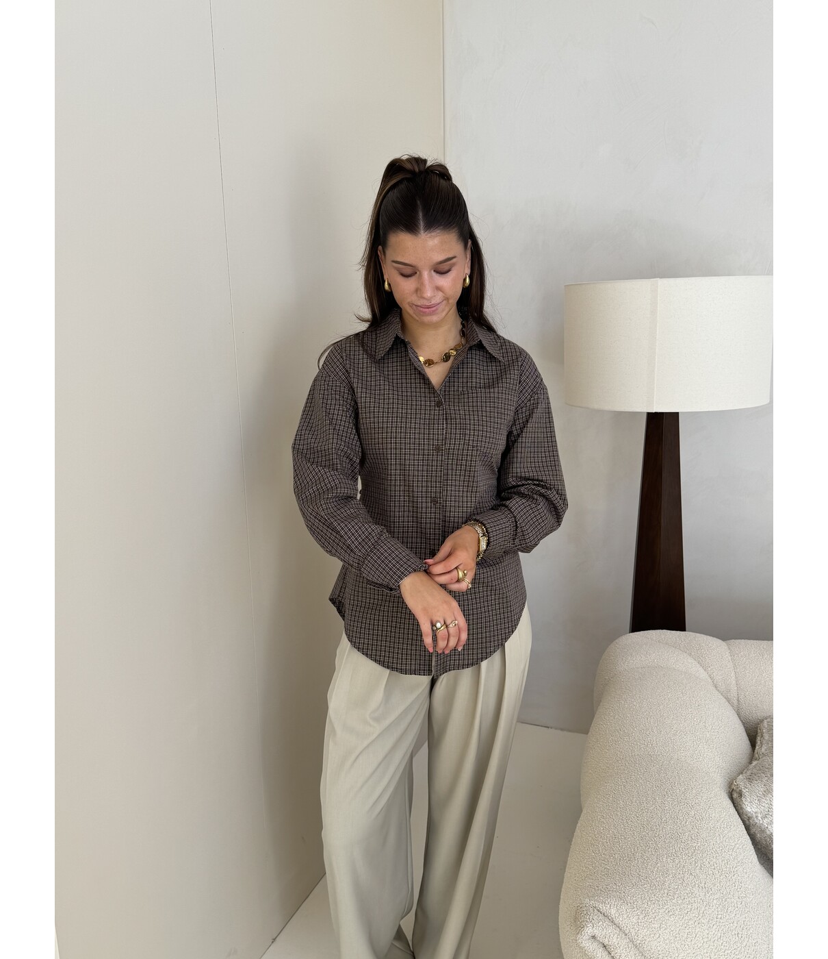 Blouse geruit bruin | Carlie