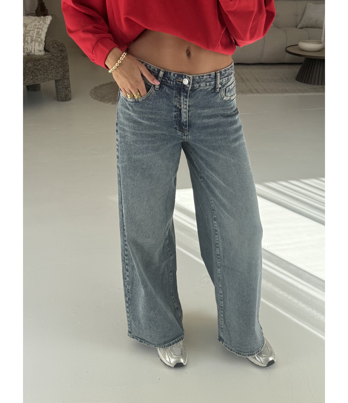 Jeans wide leg mid blue | Chantal