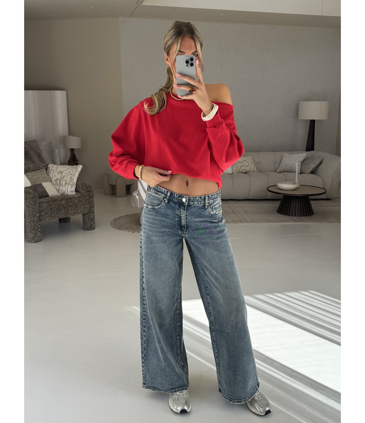Jeans wide leg mid blue | Chantal