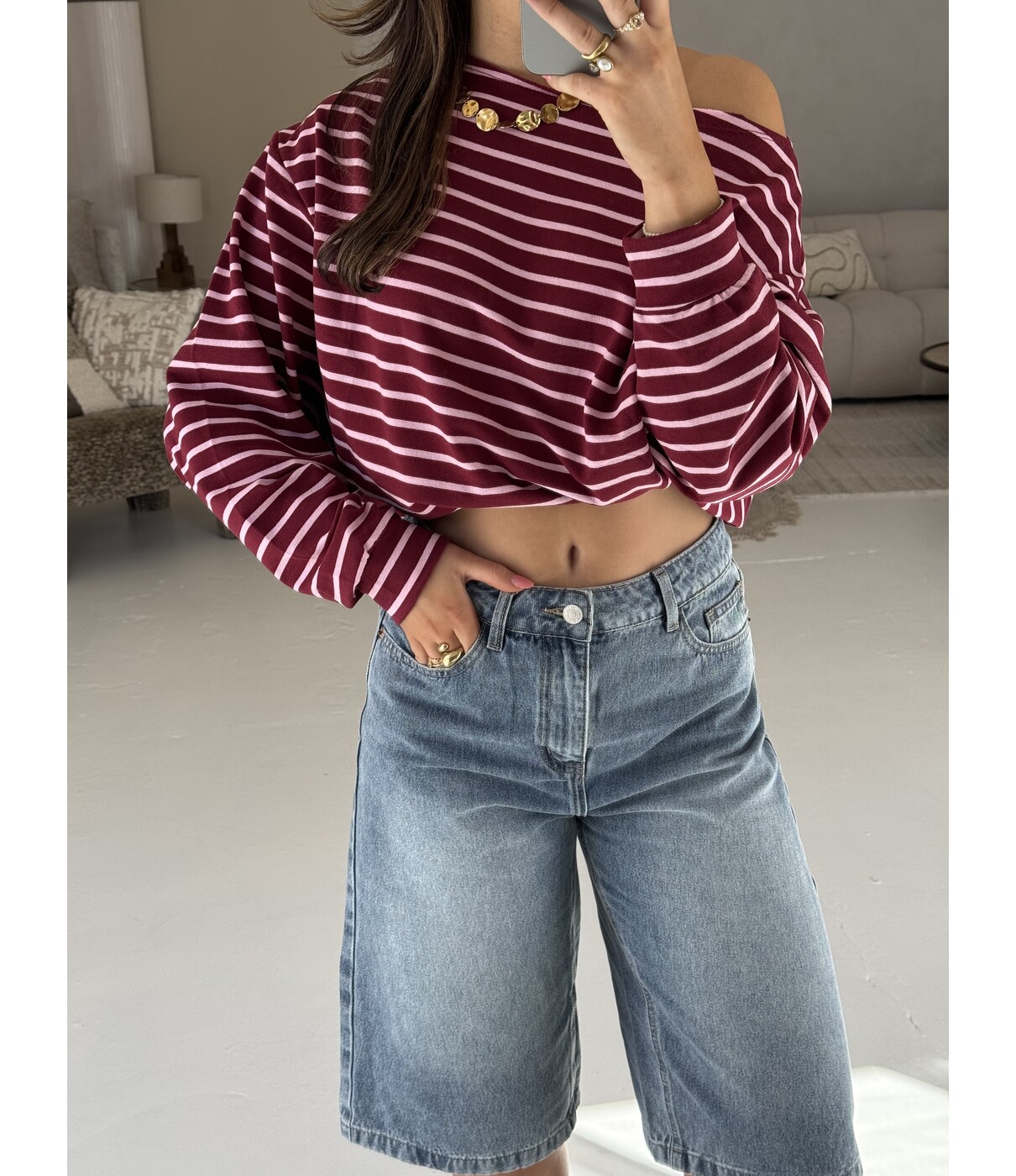 Trui gestreept bordeaux/roze | Teddie
