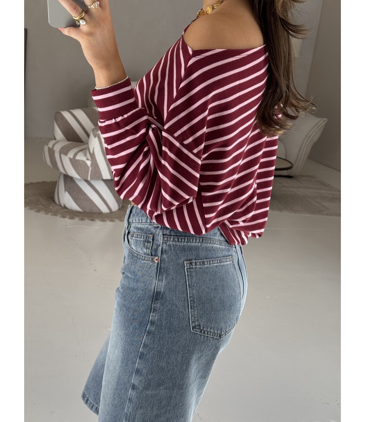 Trui gestreept bordeaux/roze | Teddie