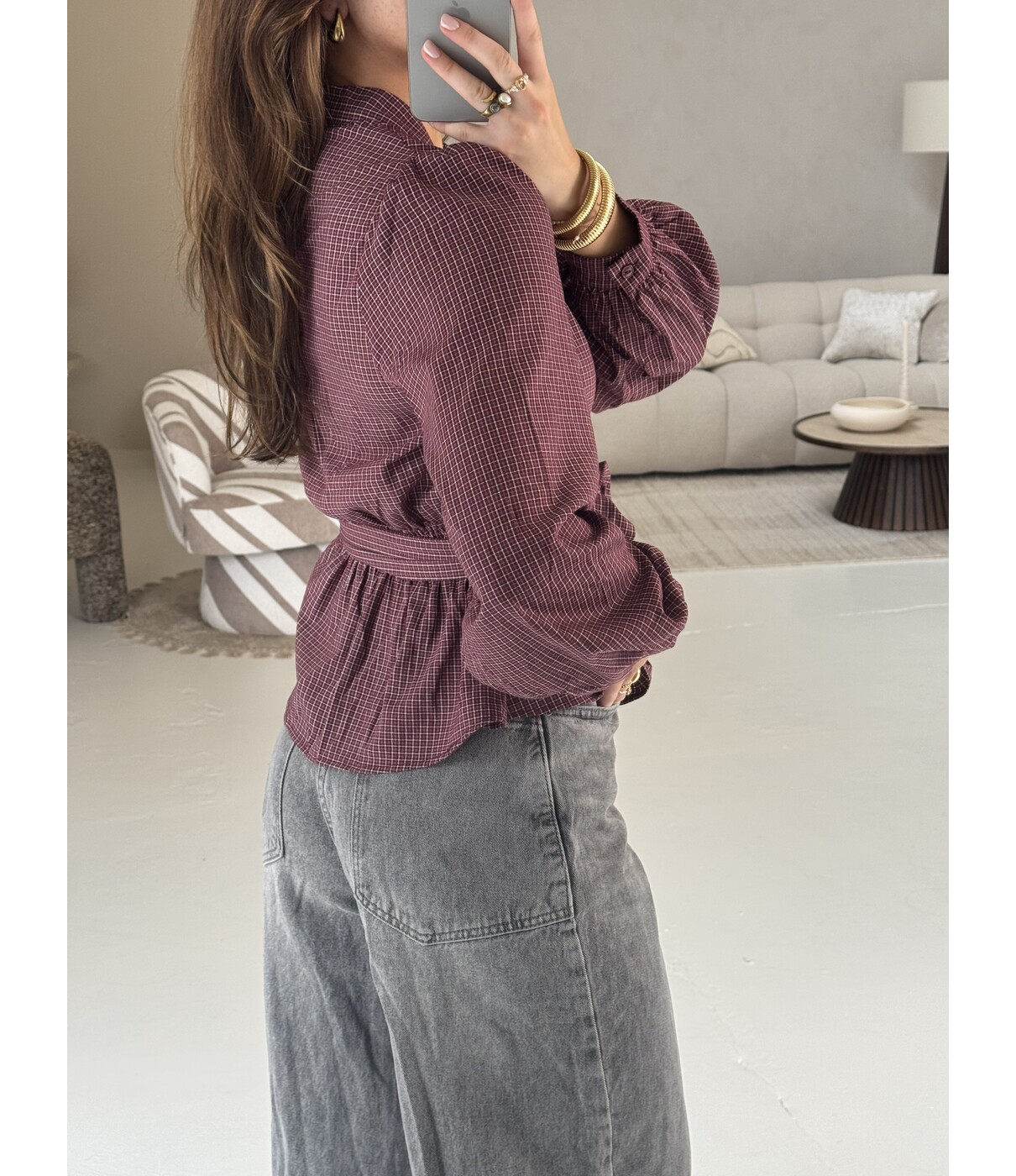 Blouse geruit bordeaux | Suze