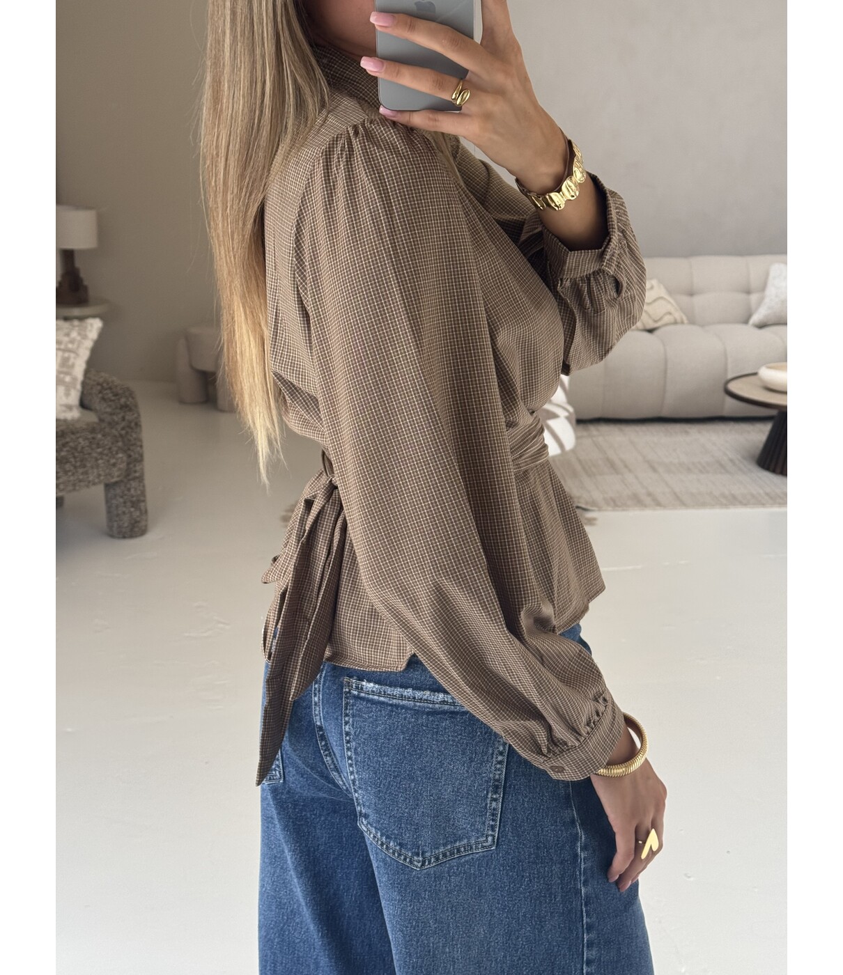 Blouse geruit beige | Suze