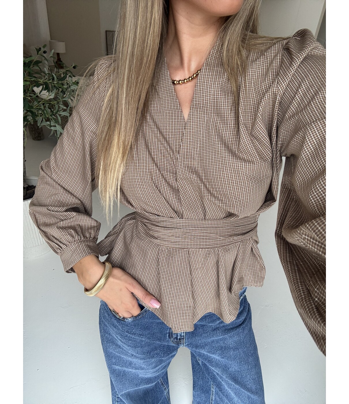 Blouse geruit beige | Suze