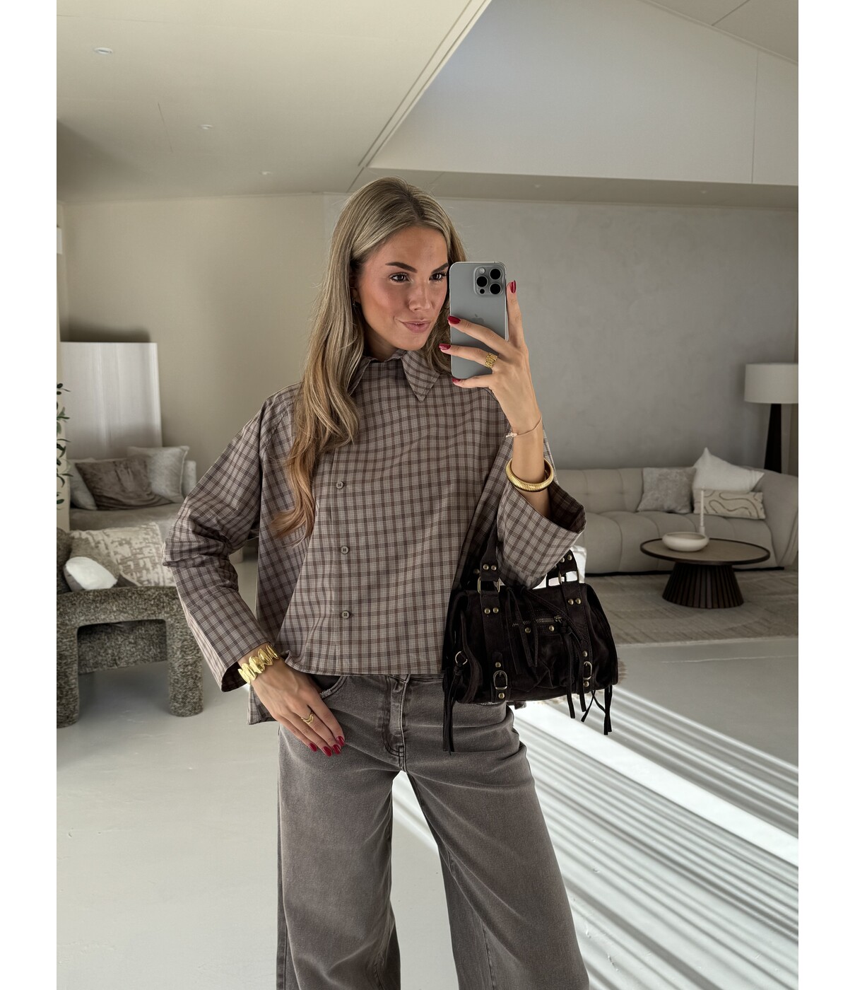 Blouse geruit bruin | Sterre