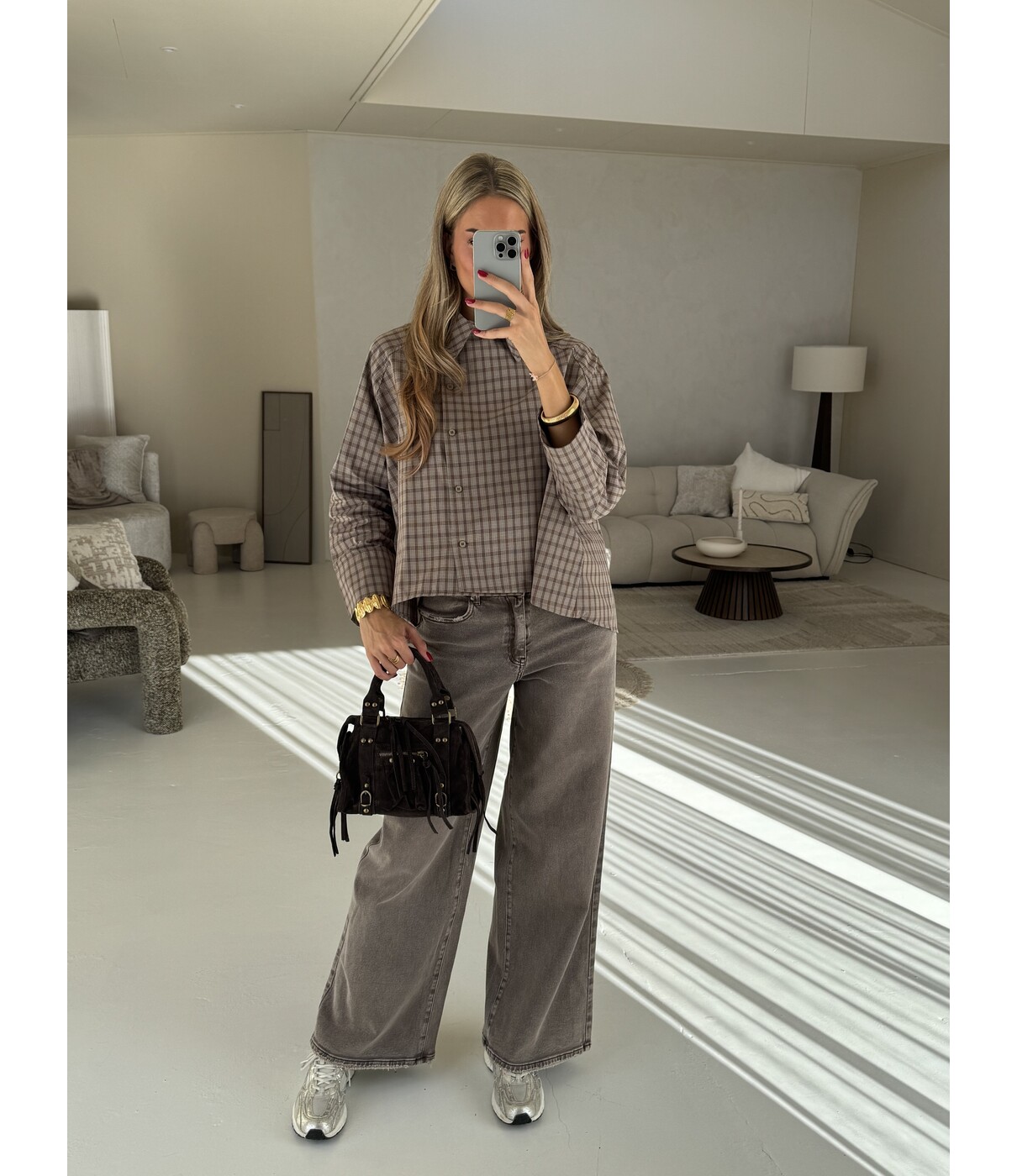 Blouse geruit bruin | Sterre