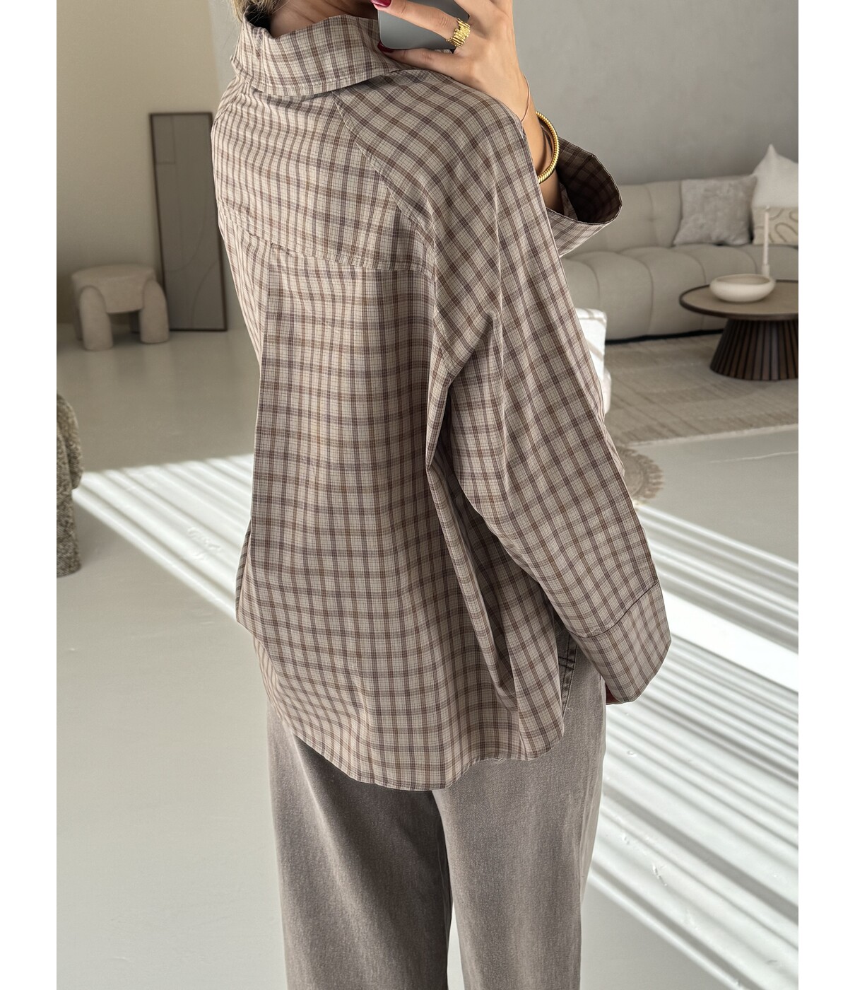 Blouse geruit bruin | Sterre