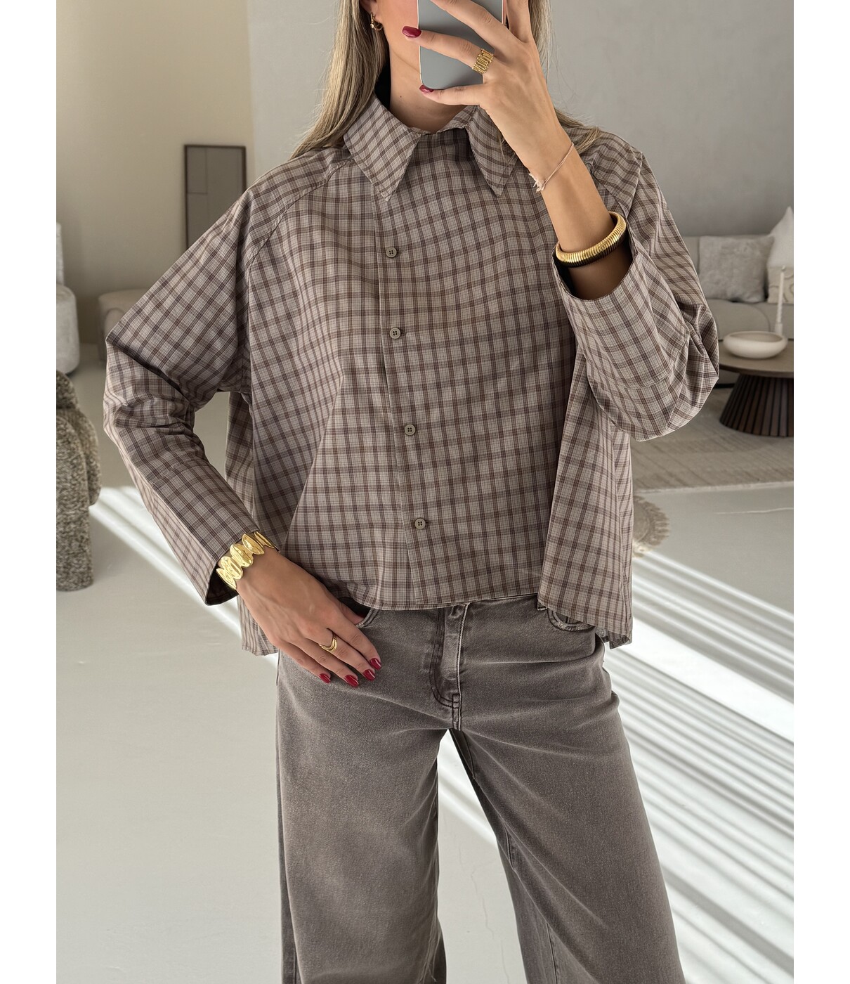 Blouse geruit bruin | Sterre