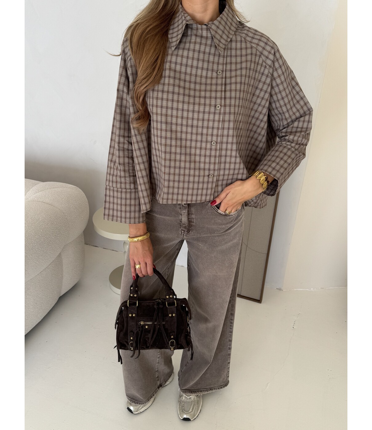 Blouse geruit bruin | Sterre