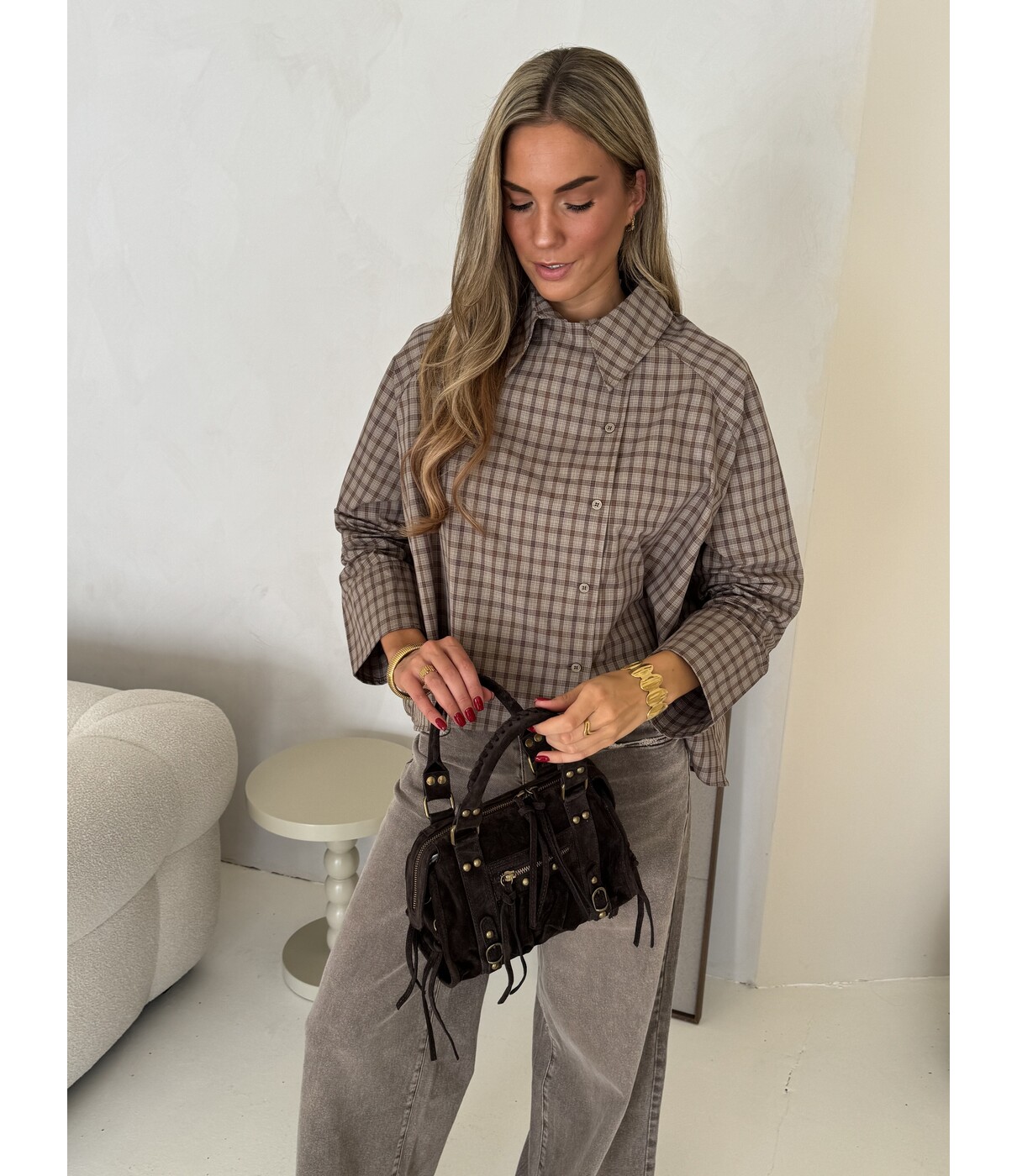 Blouse geruit bruin | Sterre
