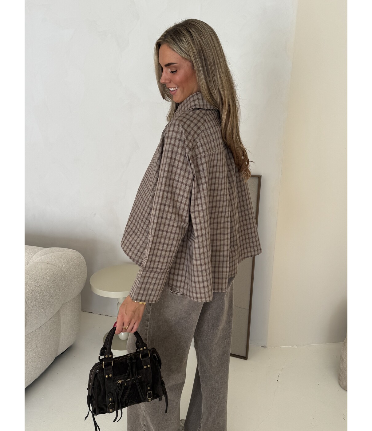 Blouse geruit bruin | Sterre