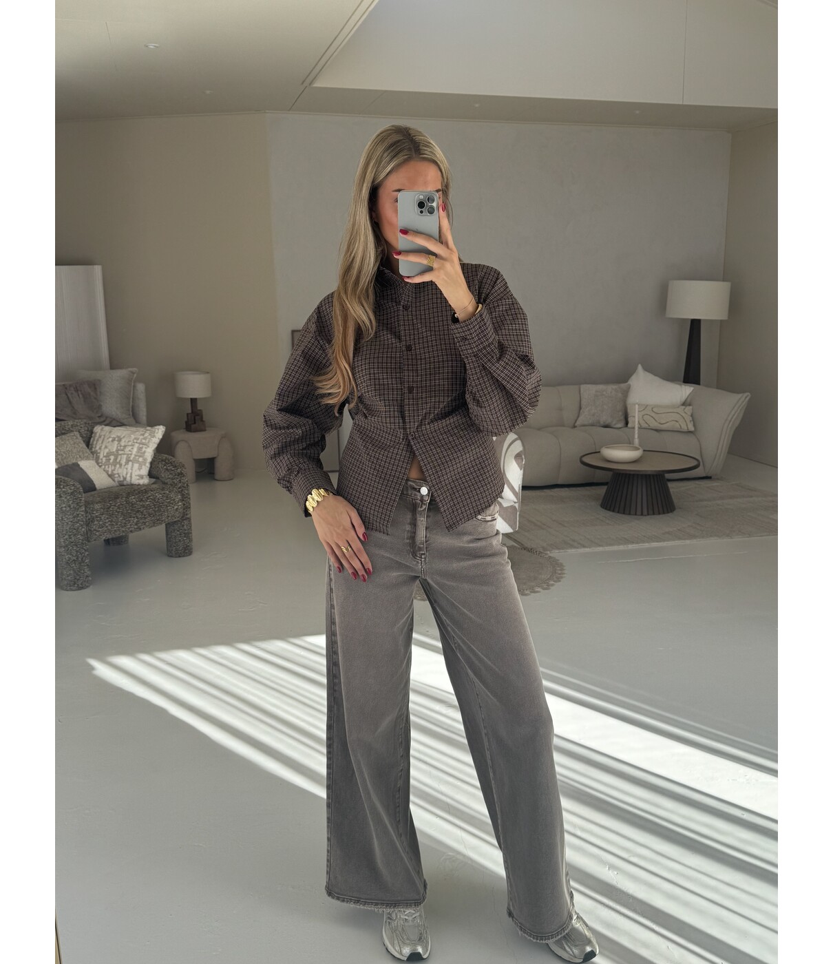 Jeans wide leg taupe | Chantal