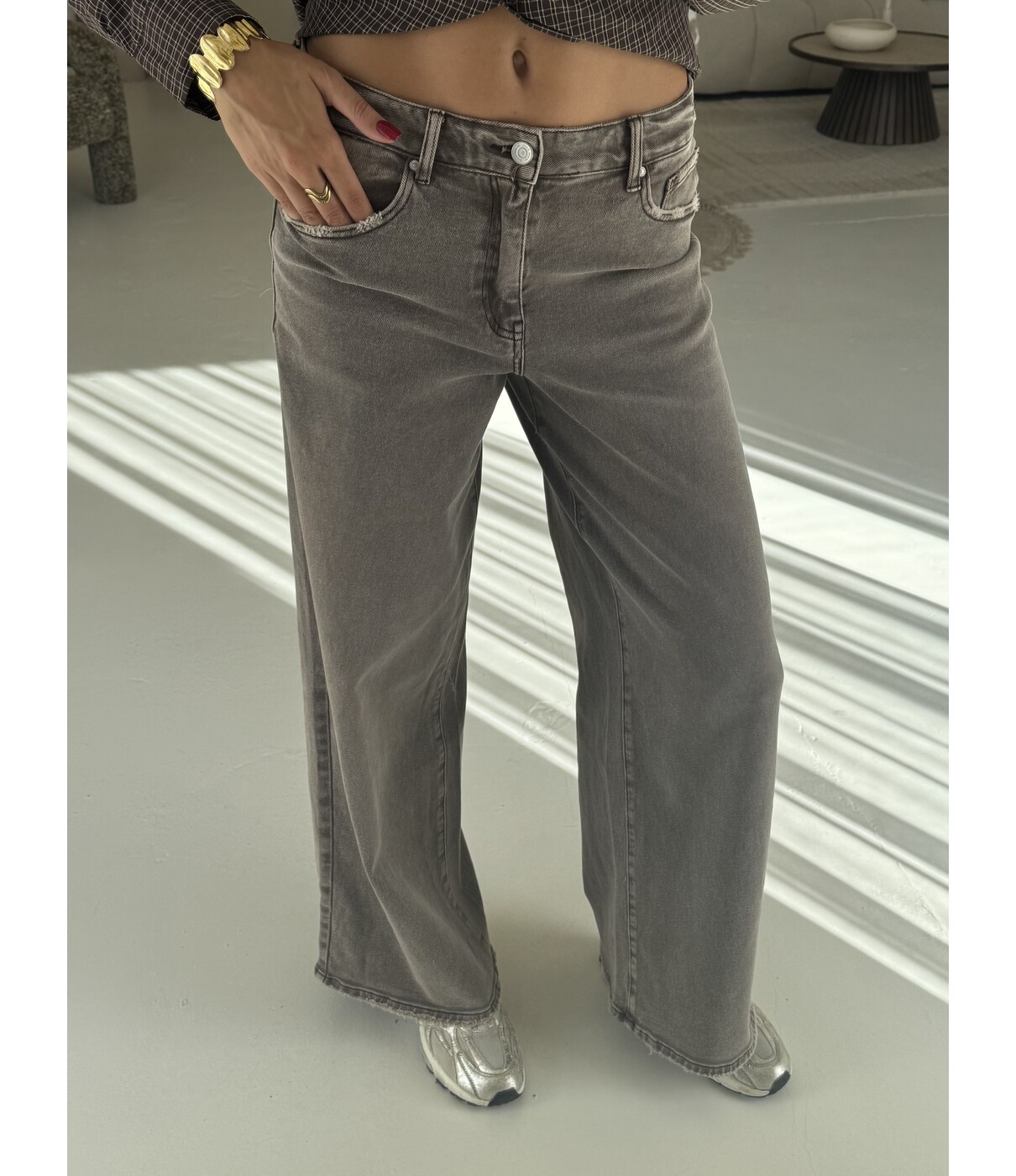Jeans wide leg taupe | Chantal