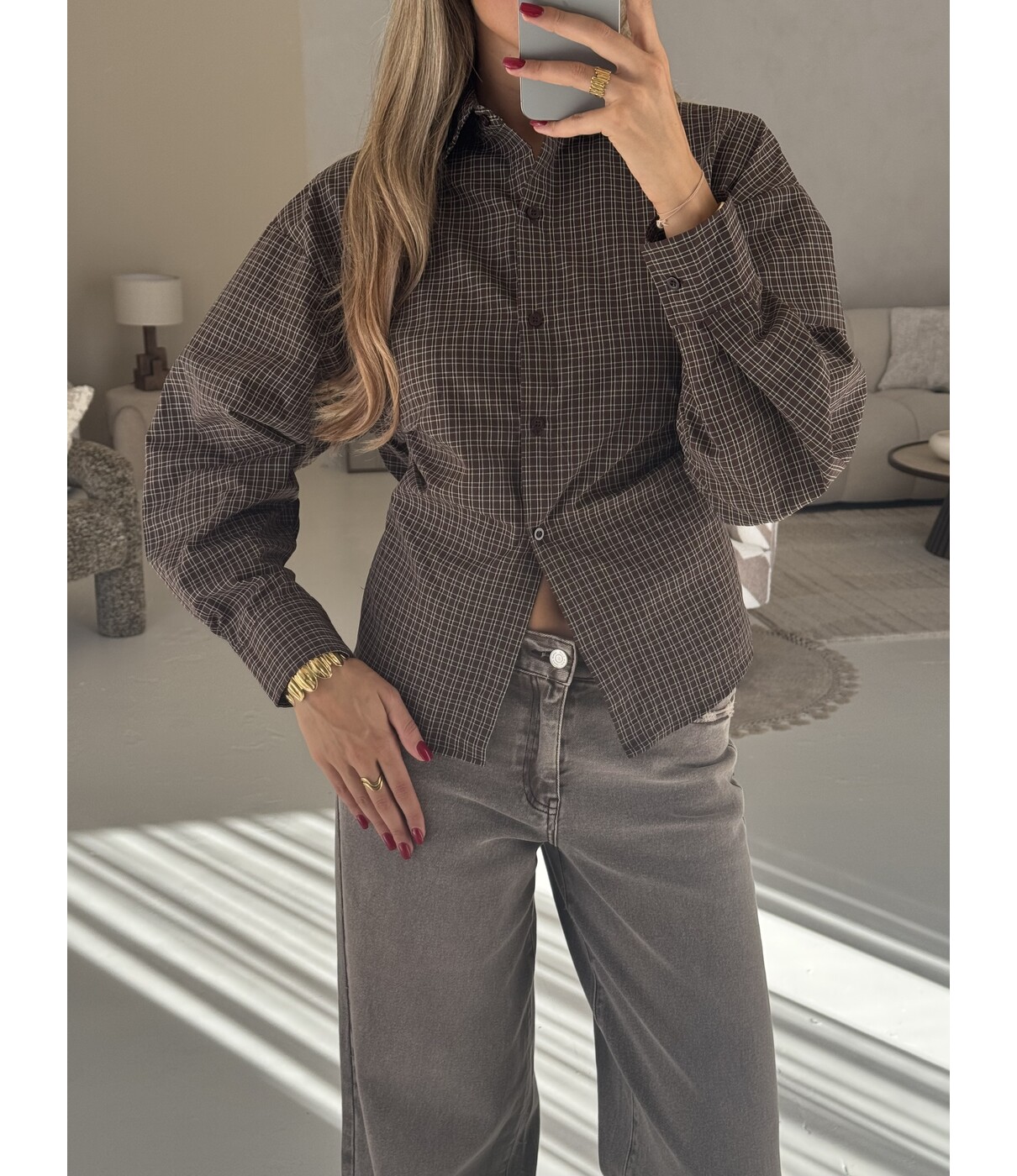 Blouse geruit bruin | Rianne