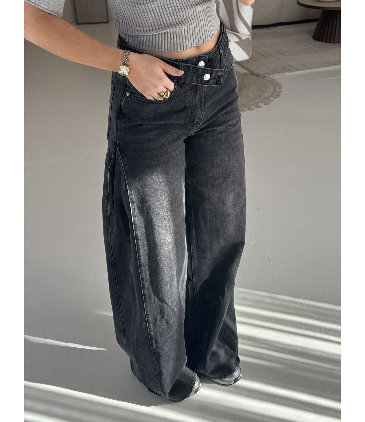 Jeans wide leg zwart | Lola