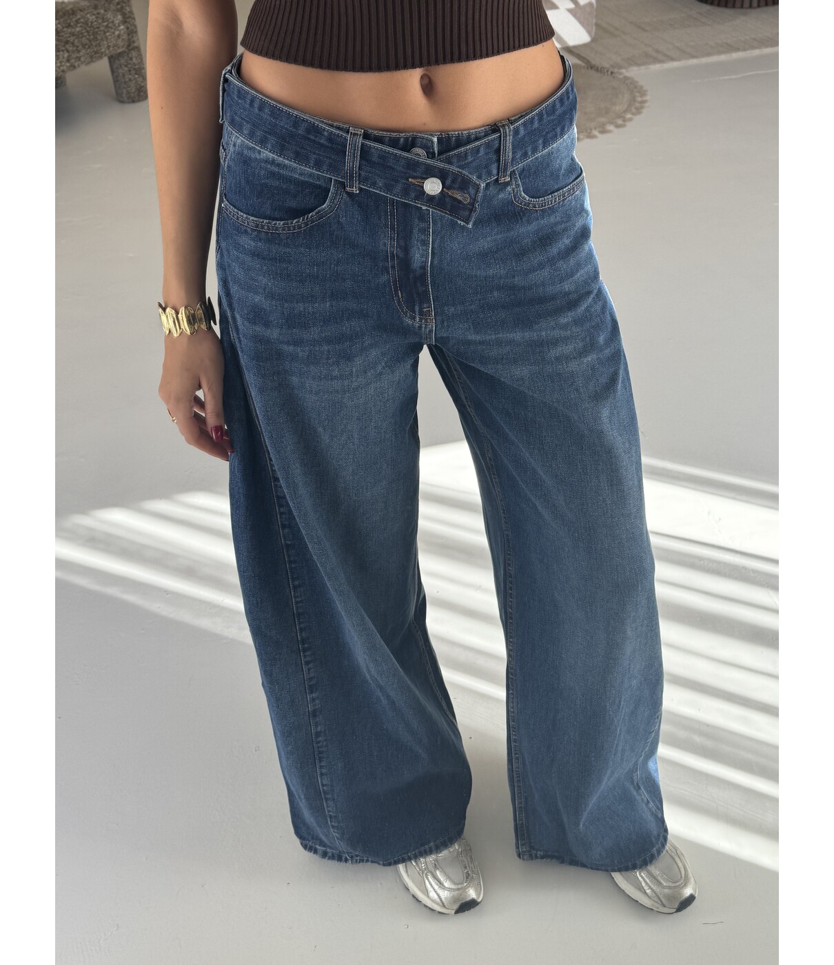 Jeans wide leg mid blue | Lola