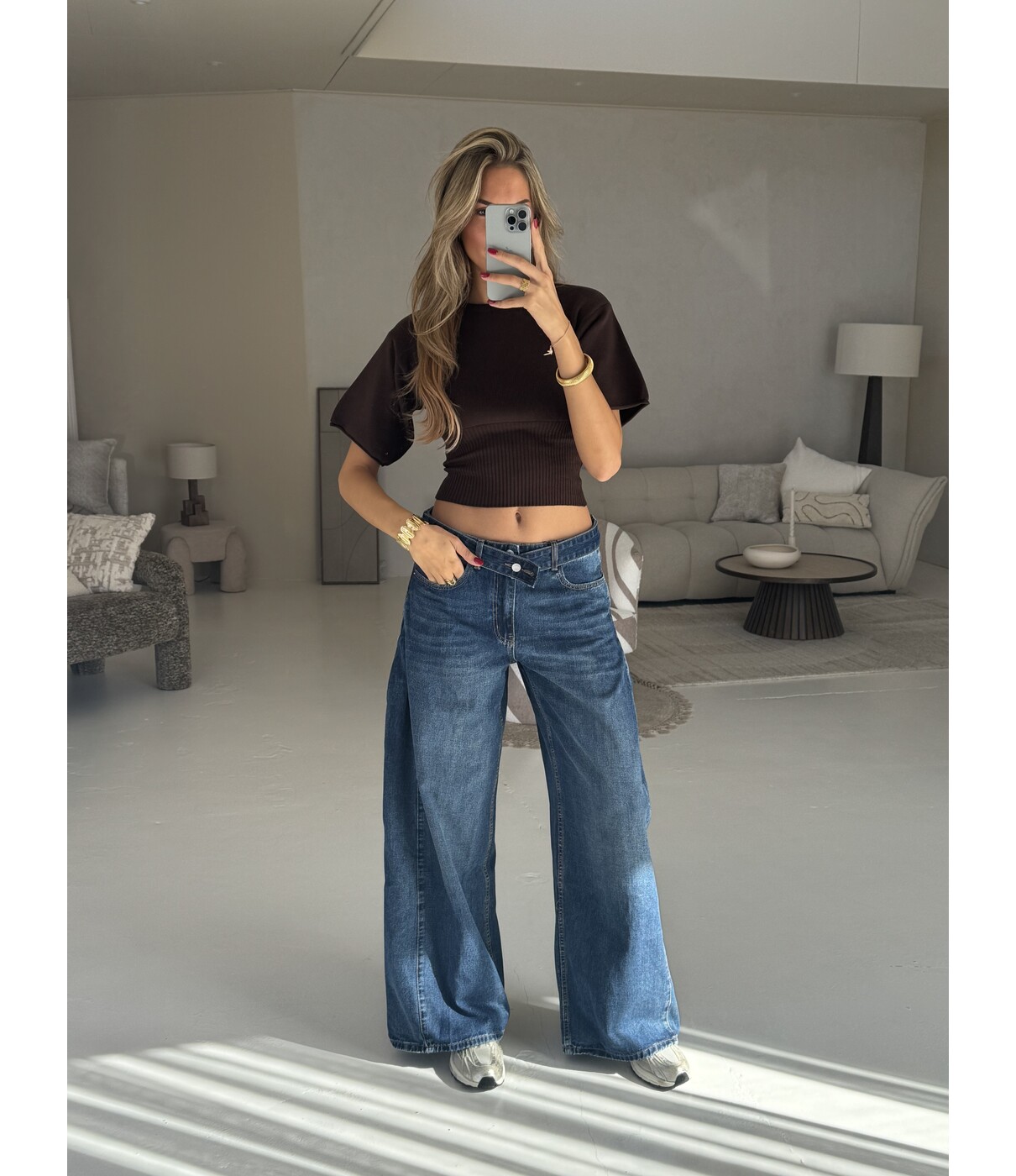 Jeans wide leg mid blue | Lola