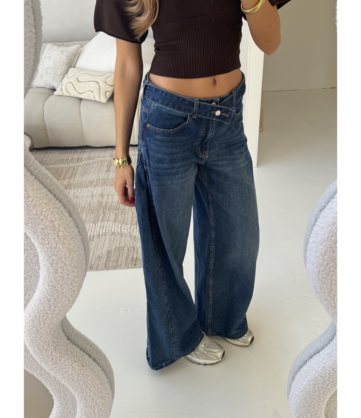 Jeans wide leg mid blue | Lola