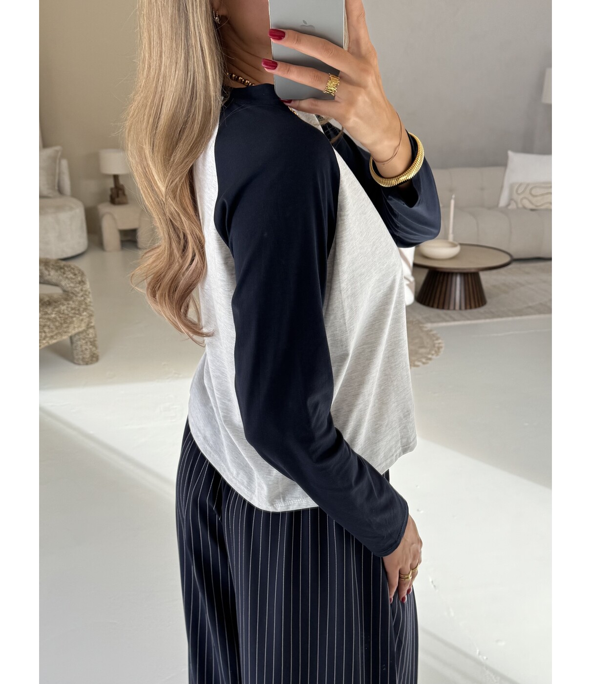 Longsleeve grijs/navy | Lizan one size