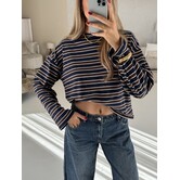 Longsleeve gestreept navy/bruin | Lieke
