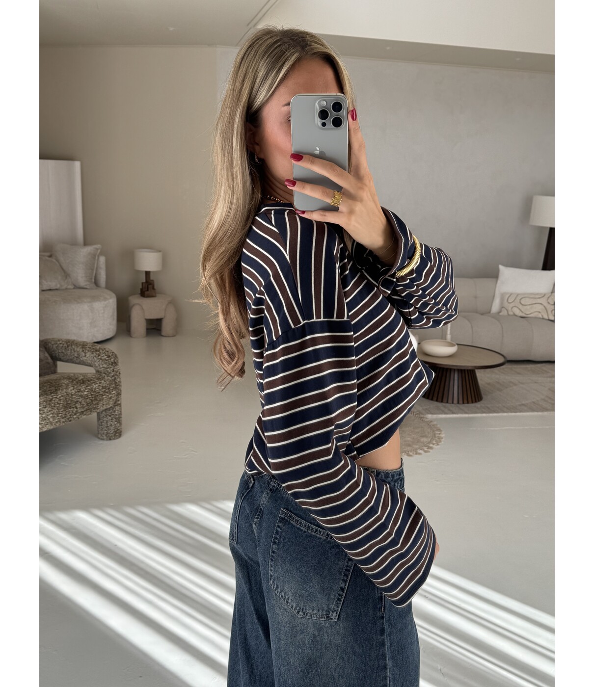 Longsleeve gestreept navy/bruin | Lieke