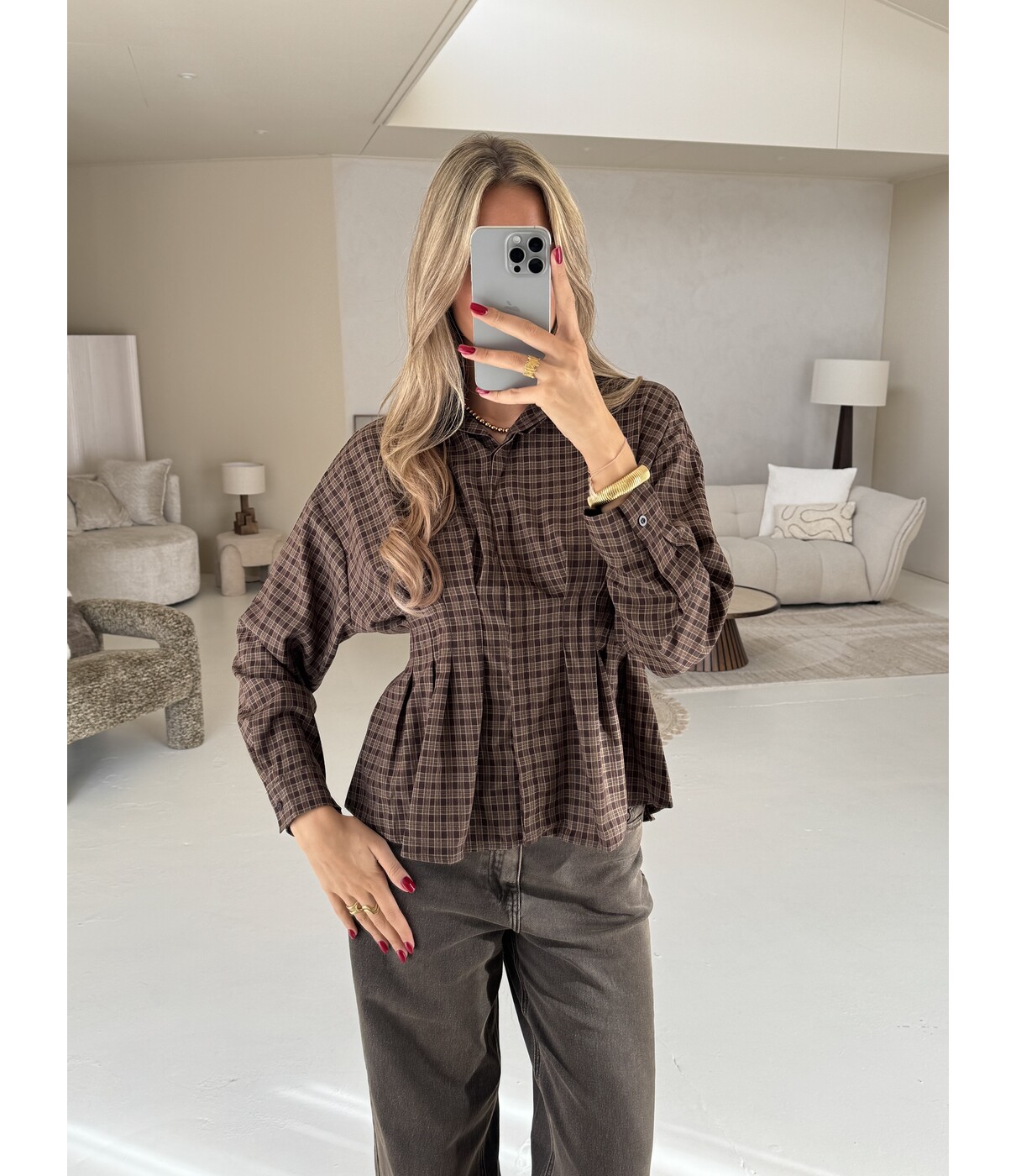 Blouse geruit bruin | Novee