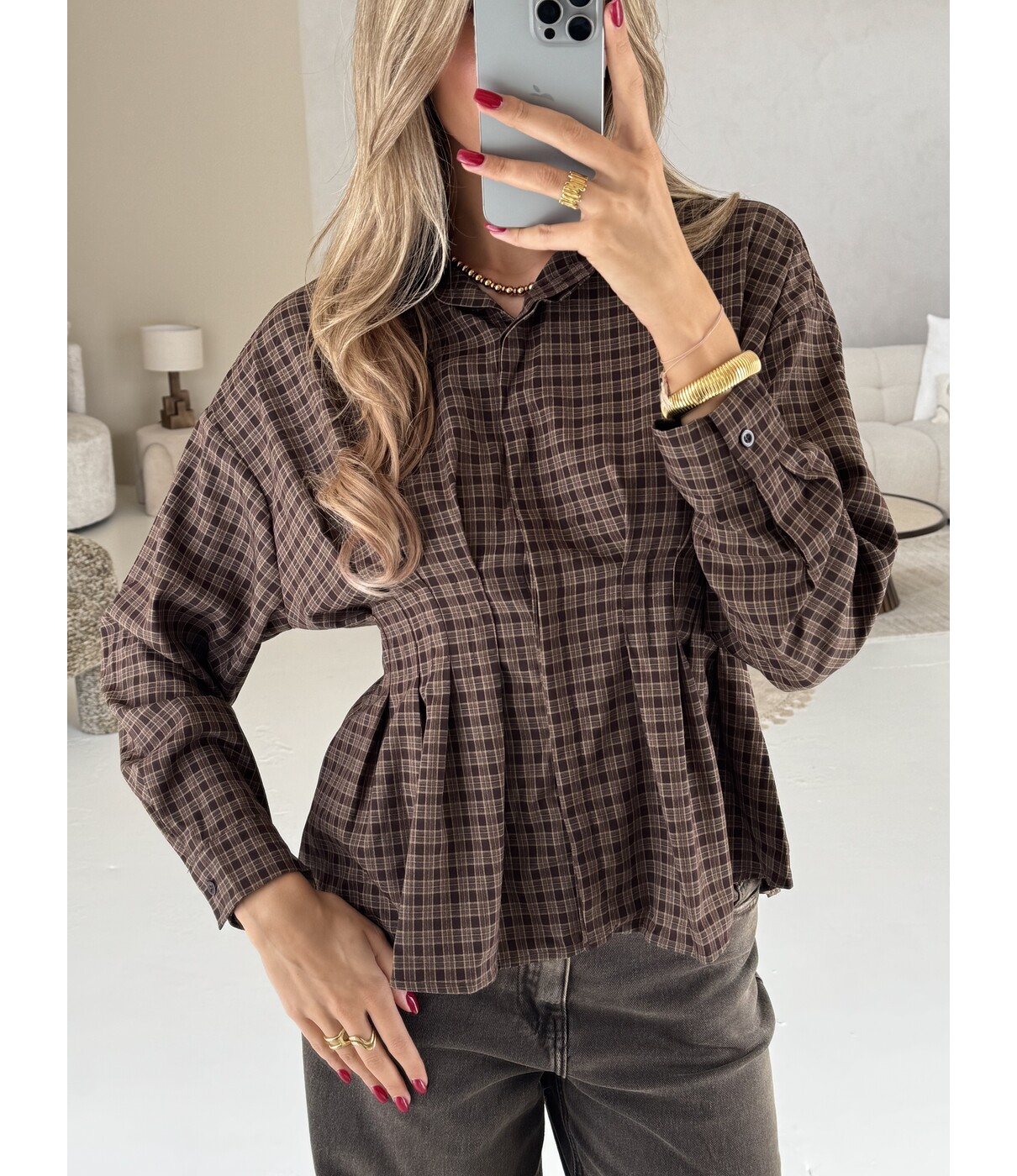 Blouse geruit bruin | Novee