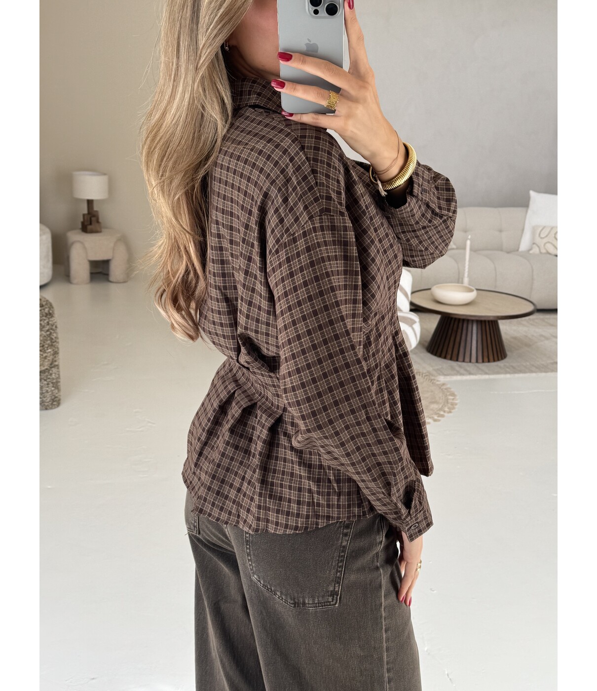 Blouse geruit bruin | Novee