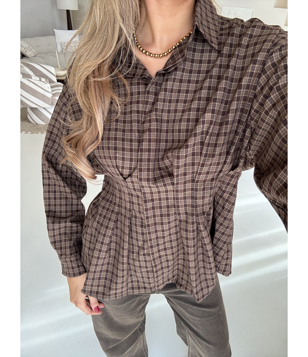 Blouse geruit bruin | Novee