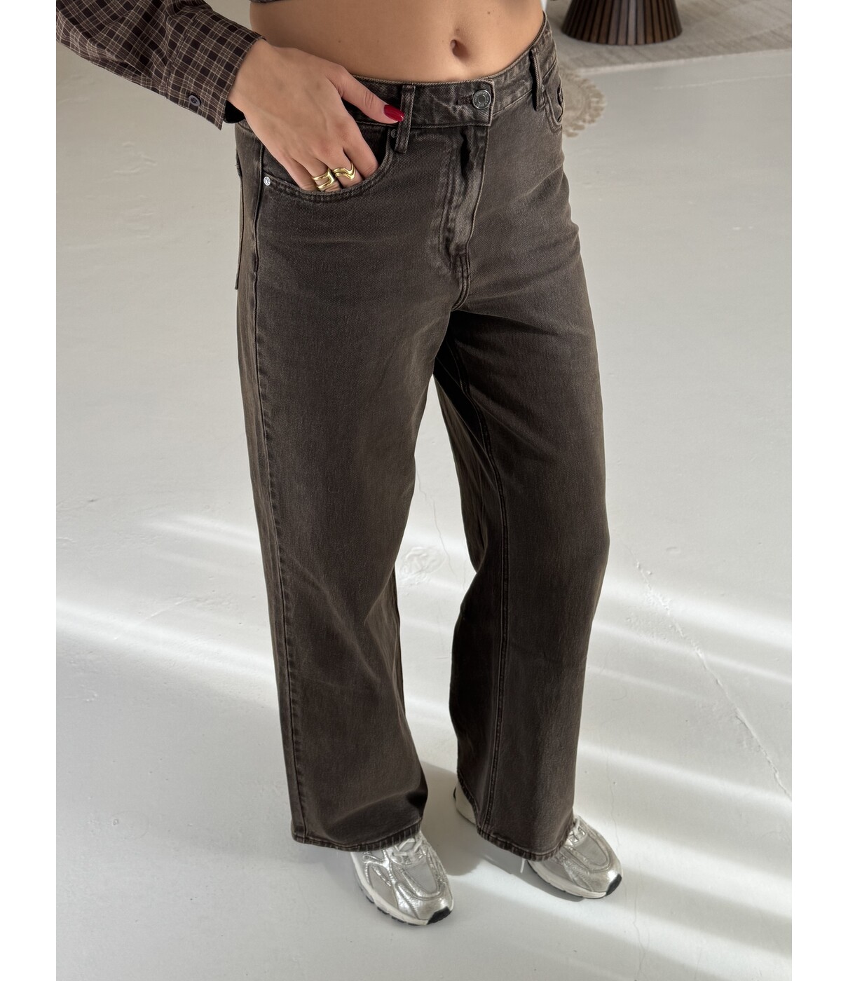 Jeans wide leg bruin | Femke