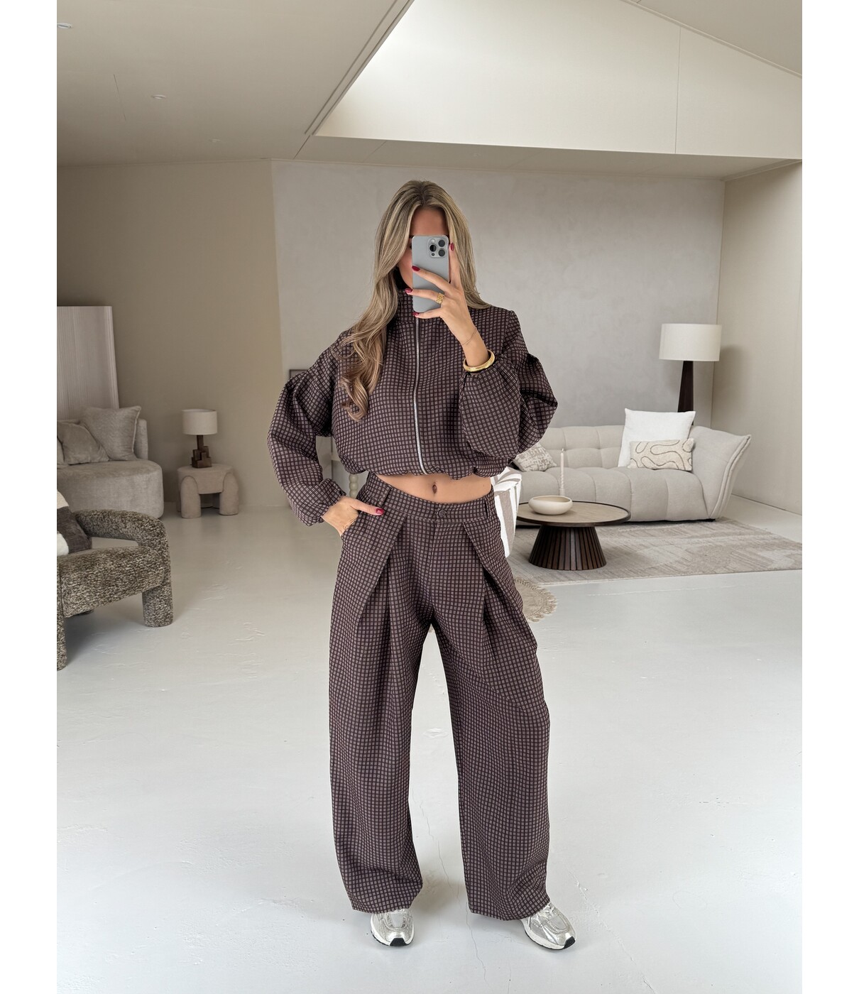 Pantalon geruit bruin | Lotte