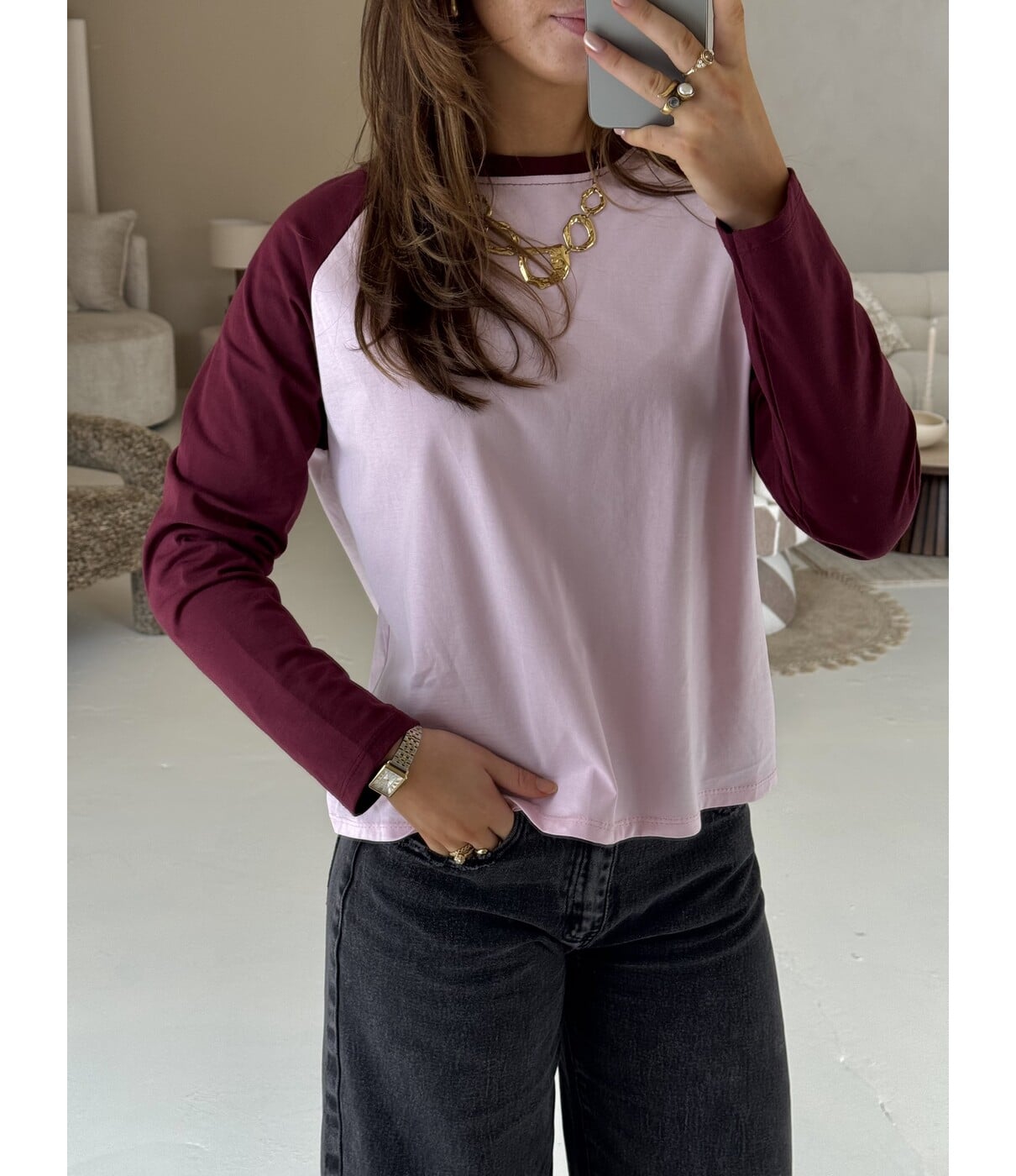 Longsleeve roze/bordeaux | Lizan