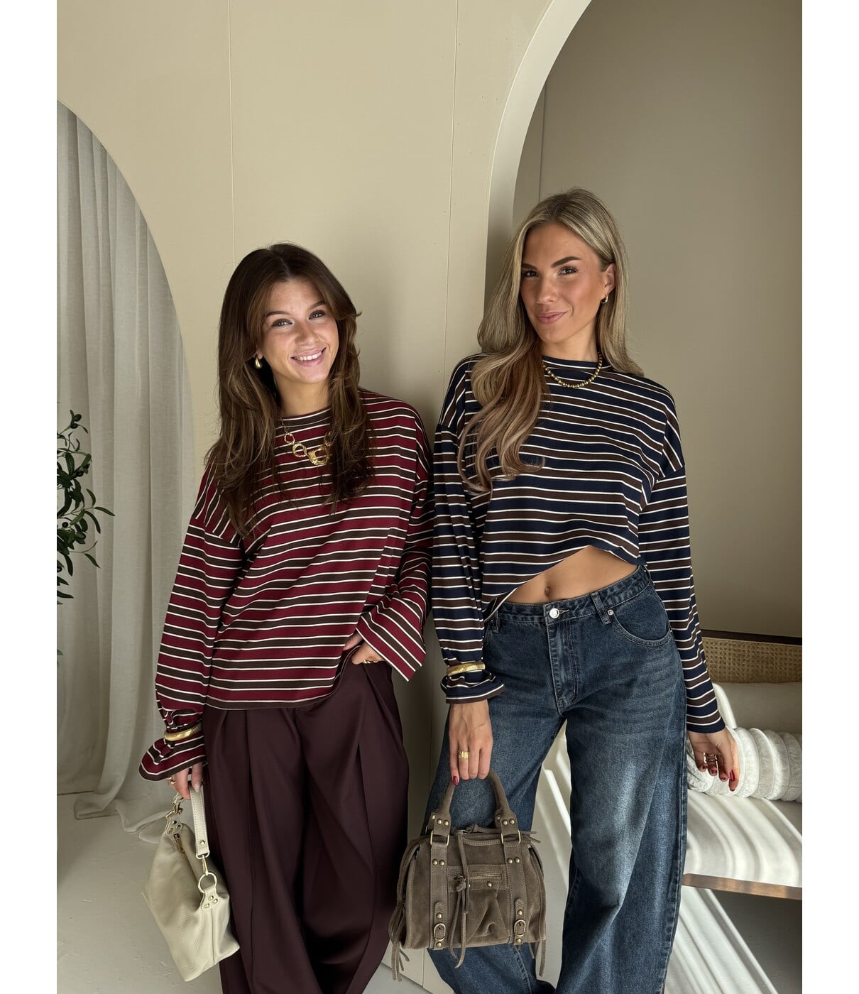 Longsleeve gestreept bordeaux/bruin | Lieke
